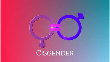 Animation-of-cisgender-text-banner-and-symbol-against-red-and-blue-gradient-background