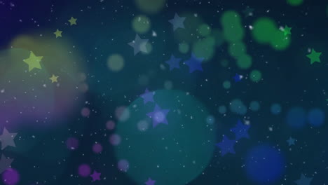 Animation-Von-Schnee-Und-Sternen-über-Lichtpunkten-Auf-Schwarzem-Hintergrund