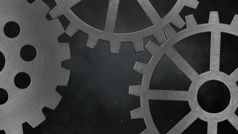 Animation-of-cogs-moving-and-smoke-trail-on-black-background