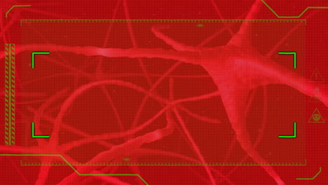 Animation-of-digital-interface-over-neurons-on-red-background