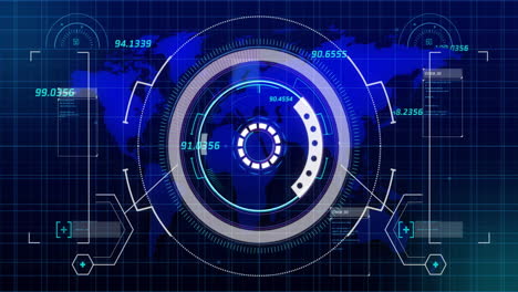 Animation-of-data-processing-and-scope-scanning-over-world-map