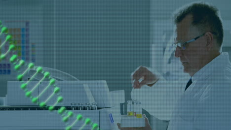 Animation-of-dna-strand-over-caucasian-male-scientist-working-in-lab