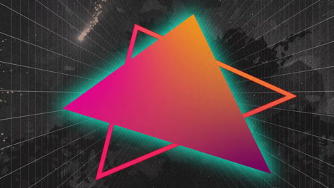 Animation-of-red-neon-triangles-and-data-processing-on-black-background