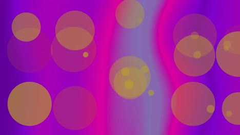 Animation-of-floating-spots-over-colourful-shapes-moving-on-purple-background