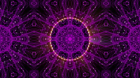 Animation-of-moving-purple-kaleidoscopic-star-pattern-with-white-lights