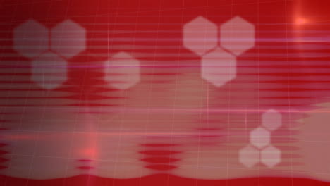 Animation-of-hexagons-and-light-trails-on-red-background