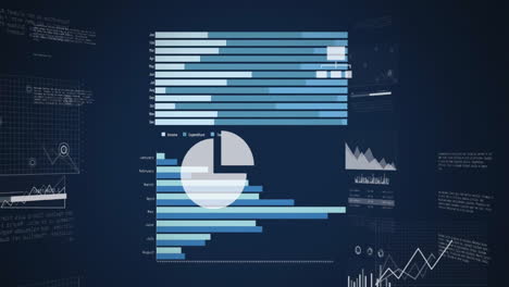 Animation-of-financial-data-processing-with-business-icons-on-black-background