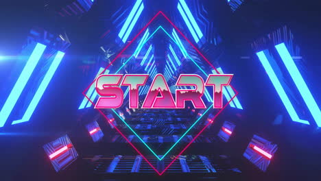 Animation-of-start-text-over-neon-pattern-background