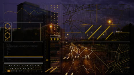 Animation-Der-Digitalen-Datenverarbeitung-über-Dem-Stadtbild