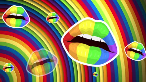 Animation-of-pride-lgbtq-lips-and-rainbow-shapes-background