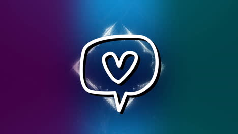 Animation-of-heart-icon-in-speech-bubble-over-pattern-on-blue-background