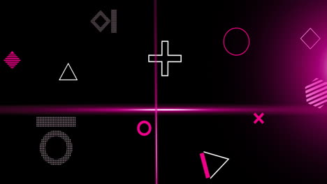 Animation-of-rotating-shapes-and-pink-scanner-beams-processing-on-dark-background