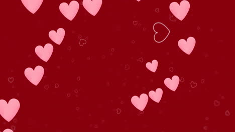 Animation-of-pink-hearts-multiplying-over-outline-hearts-on-dark-red-background