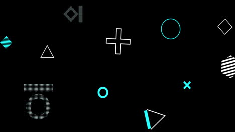 Animation-of-interface-background-of-rotating-shapes,-processing-on-black-background