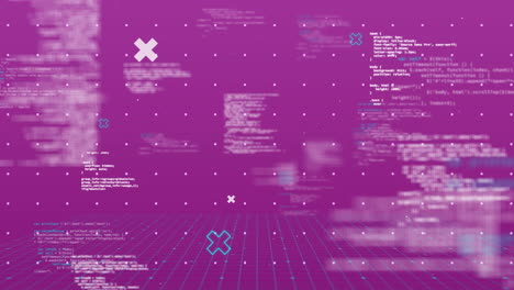 Animation-of-shapes-and-data-processing-on-pink-background