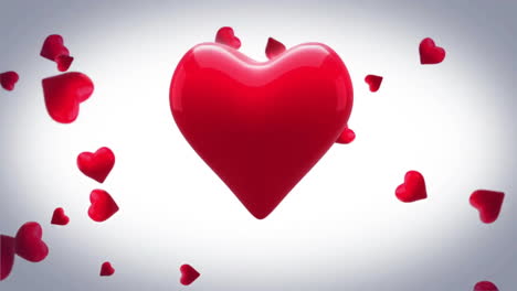 Animation-of-beating-red-heart-over-falling-red-hearts-on-white-background