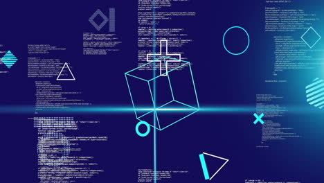 Animación-De-Formas-Giratorias-Y-Rayos-De-Escáner-Azules-Sobre-Procesamiento-De-Datos-Sobre-Fondo-Azul