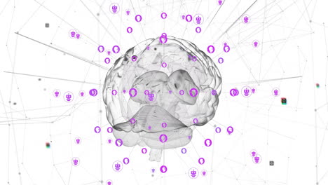 Animation-of-data-processing-and-icons-over-digital-brain-spinning