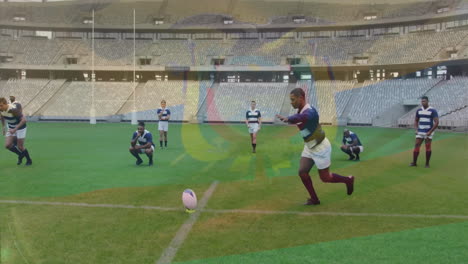 Animation-of-flag-of-equador-over-diverse-rugby-players-on-field