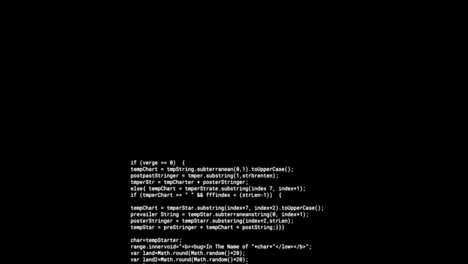 Animation-of-text-data-scrolling-and-glitching-on-black-background