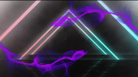 Animation-of-purple-shapes-over-neon-triangles