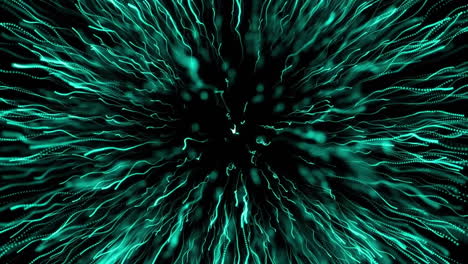 Animation-of-glowing-green-light-trails-explosion-on-black-background