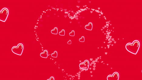 Animation-Von-Rosa-Herzen-Auf-Rotem-Hintergrund