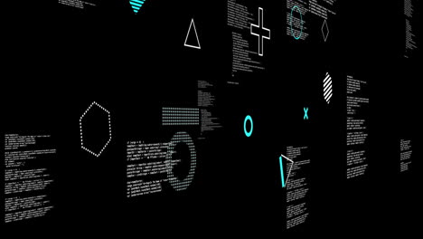 Animation-Rotierender-Formen-über-Der-Verarbeitung-Von-Textdatendateien-Auf-Schwarzem-Hintergrund