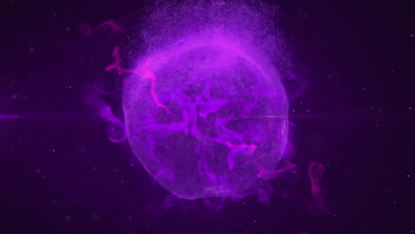 Animation-of-glowing-purple-globe-moving-over-black-background