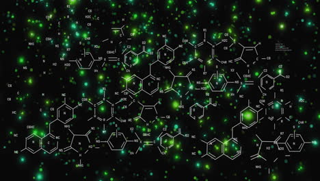 Animation-of-data-processing-and-chemical-formula-over-light-spots