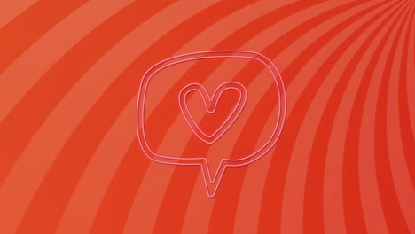Animation-of-speech-bubble-with-heart-over-lines-on-red-background