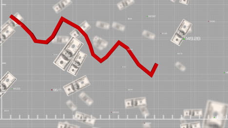 Animation-Der-Verarbeitung-Finanzieller-Daten-Mit-Roter-Linie-über-Amerikanischen-Dollarnoten