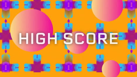 Animation-of-high-score-text-over-colourful-shapes-moving