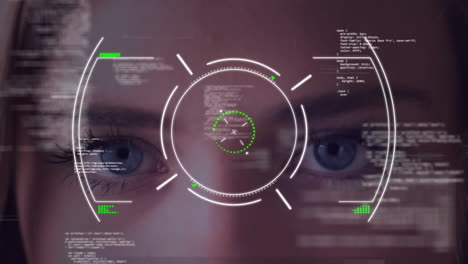 Animación-Del-Procesamiento-De-Datos-Digitales-Sobre-El-Rostro-De-Una-Mujer-Caucásica