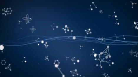 Animation-of-molecules-over-lines-on-blue-background