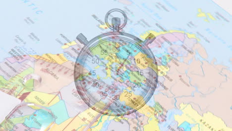Animación-Del-Cronómetro-Moviéndose-Sobre-El-Mapa-Mundial