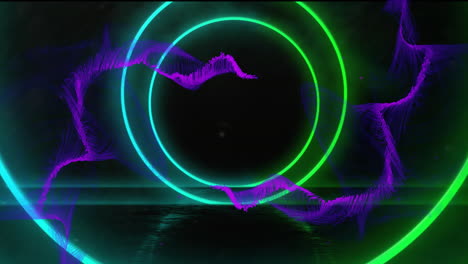 Animation-Von-Violetten-Formen-über-Neonkreisen