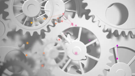 Animation-of-cogs-spinning-with-data-processing-over-white-background