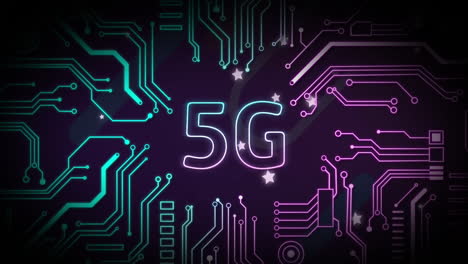 Animation-Der-Digitalen-Datenverarbeitung-über-5g-Text-Und-Platine