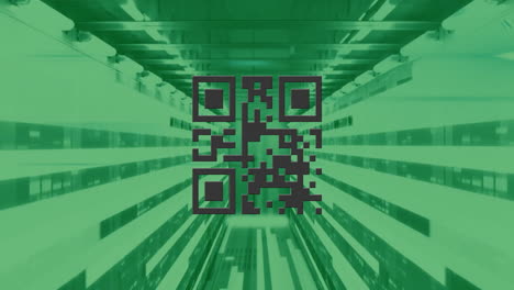 Animation-of-qr-code-with-moving-columns-over-server-room
