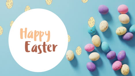Animation-of-easter-eggs-and-happy-easter-text-over-blue-background