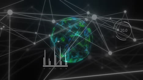 Animation-Des-Netzwerks-Von-Verbindungen-Mit-Der-Datenverarbeitung-über-Den-Globus-Auf-Schwarzem-Hintergrund