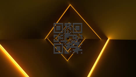 Animation-of-qr-code-with-light-trails-on-brown-background