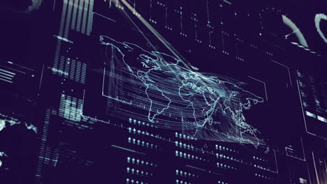 Animación-Del-Procesamiento-De-Datos-Digitales-Con-Mapa-Mundial-Sobre-Fondo-Negro