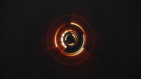 Animation-of-glowing-orange-circular-scanner-rotating-on-black-background