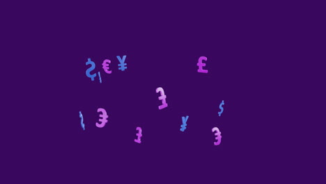 Animation-of-currency-symbols-on-purple-background