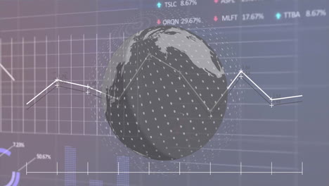 Animation-of-globe-and-digital-data-processing-over-black-background