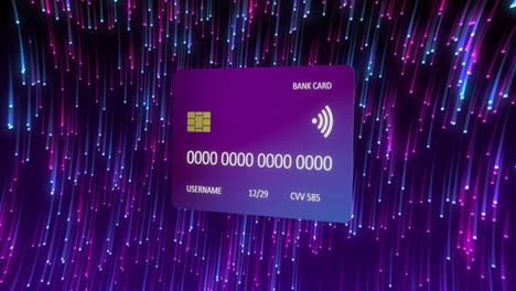 Animation-of-credit-card-over-light-trails-on-black-background