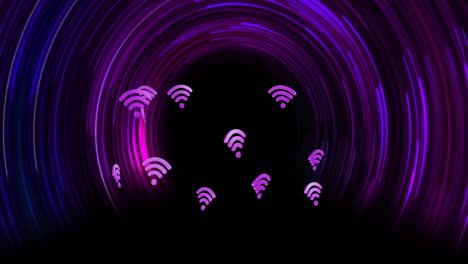 Animation-of-wifi-icons-over-circles-on-black-background