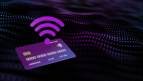 Animation-of-credit-card-and-wifi-icons-over-black-background
